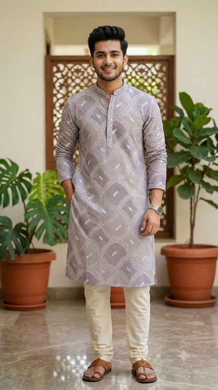 Kurta Fabric ManTire Designer Silk Geometric Lattice Embroidery Colour Light Lavender,Blush Pink N Light Green
