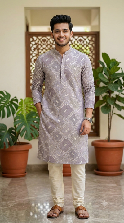 Kurta Fabric ManTire Designer Silk Geometric Lattice Embroidery Colour Light Lavender,Blush Pink N Light Green