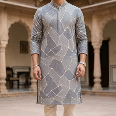 Kurta Fabric ManTire Designer Silk vermicelli patchwork Embroidery Colour Light Green N Light Pink
