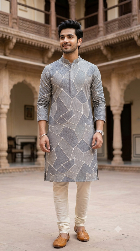 Kurta Fabric ManTire Designer Silk vermicelli patchwork Embroidery Colour Light Green N Light Pink