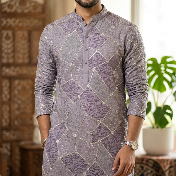Kurta Fabric ManTire Designer Silk vermicelli patchwork Embroidery Colour Green N Light Pink