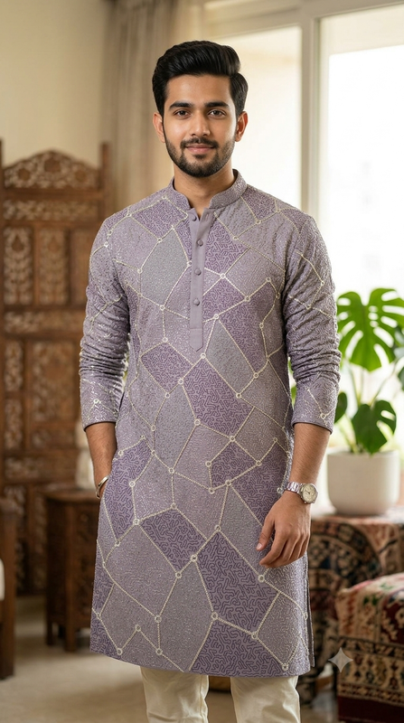 Kurta Fabric ManTire Designer Silk vermicelli patchwork Embroidery Colour Green N Light Pink