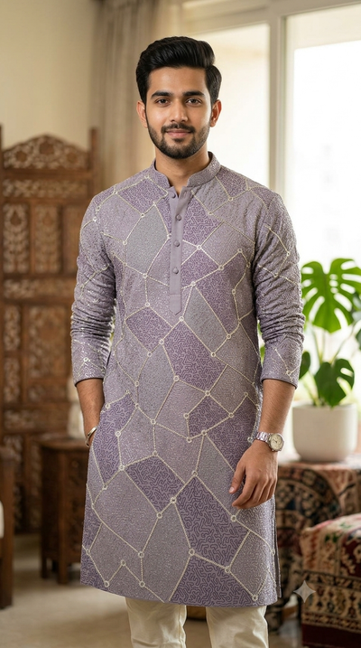 Kurta Fabric ManTire Designer Silk vermicelli patchwork Embroidery Colour Green N Light Pink