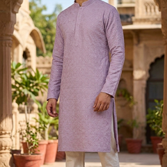 Kurta Fabric ManTire Designer Silk Lucknowi Chikankari with Sequin Work Colour Pastel Pink