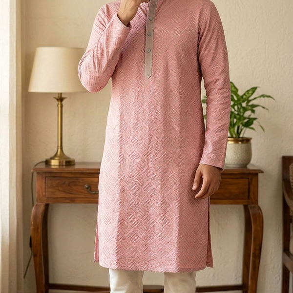 Kurta Fabric ManTire Designer Silk Embroidery Colour Salmon Pink