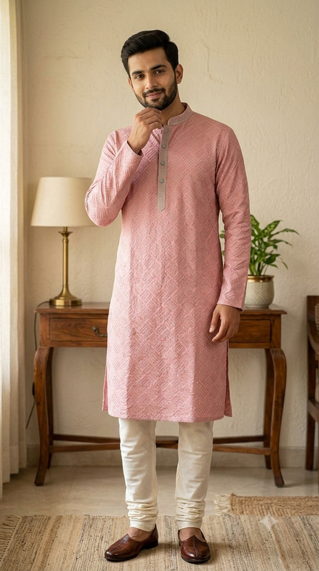 Kurta Fabric ManTire Designer Silk Embroidery Colour Salmon Pink
