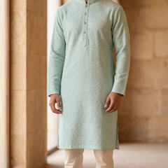 Kurta Fabric ManTire Designer Silk Embroidery Colour Mint Green