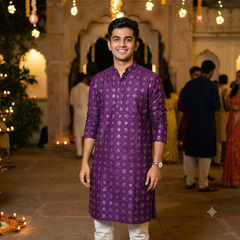Kurta Fabric ManTire Designer Silk Embroidery Colour Purple