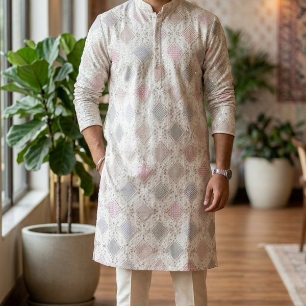Kurta Fabric ManTire Designer Silk Embroidery Colour Blue,Pink N Green