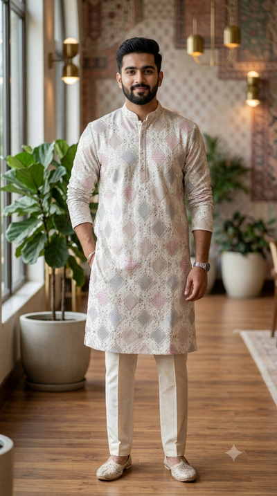 Kurta Fabric ManTire Designer Silk Embroidery Colour Blue,Pink N Green