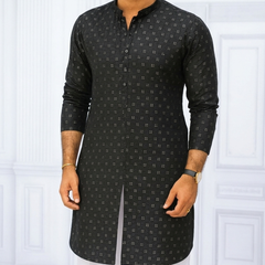 Kurta Fabric ManTire Designer Silk Embroidery Colour Black
