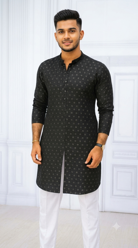 Kurta Fabric ManTire Designer Silk Embroidery Colour Black