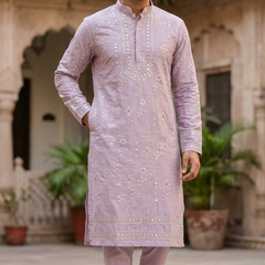 Kurta Pajama Fabric ManTire Designer Silk Embroidery Colour Mauve Lavender