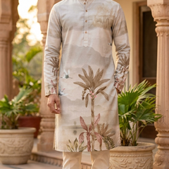 Kurta Fabric ManTire Designer PV Printed Colour Almond Brown