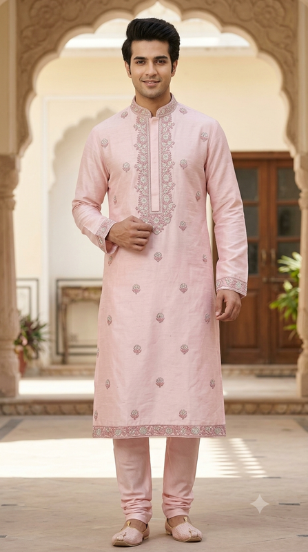 Kurta Pajma Fabric ManTire Designer Silk Embroidery Colour Blush Pink