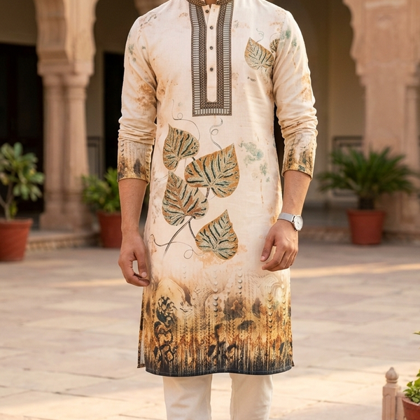 Kurta Fabric ManTire Designer Pv Printed Colour Oyster Pink