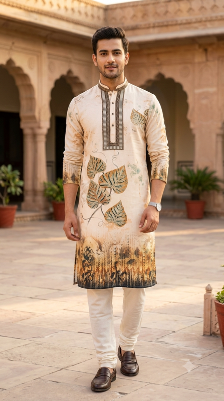 Kurta Fabric ManTire Designer Pv Printed Colour Oyster Pink