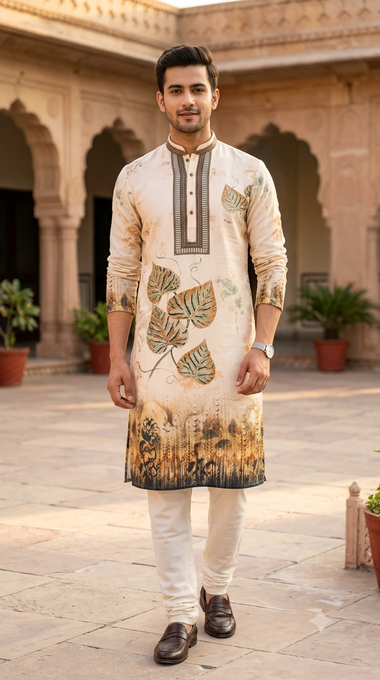 Kurta Fabric ManTire Designer Pv Printed Colour Oyster Pink