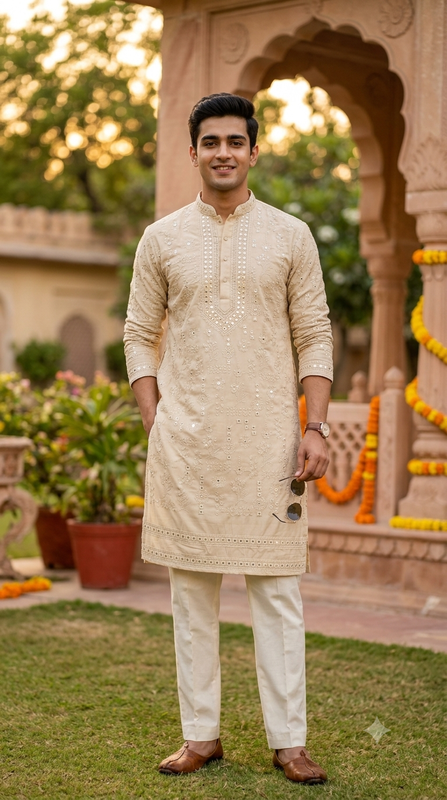 Kurta Pajama Fabric ManTire Designer Silk Embroidery Colour Biscuit Brown