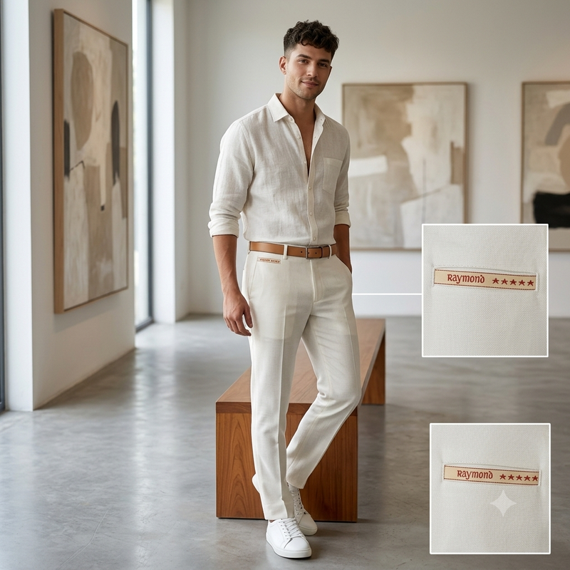 Trouser Fabric Raymond 100s Count PV Plain Colour Off White