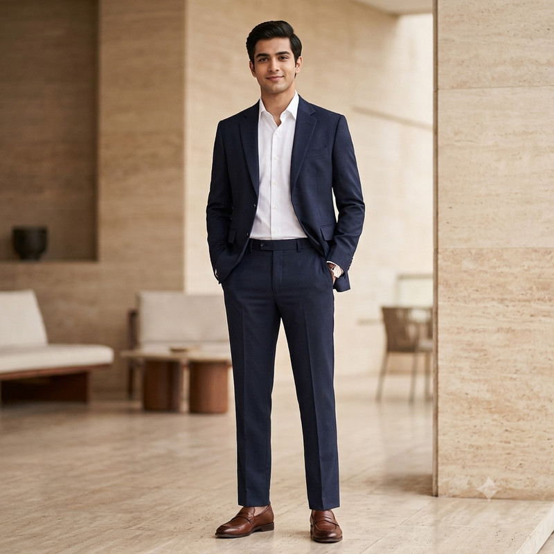 Trouser Fabric Raymond PV Dobby Colour Dark Blue