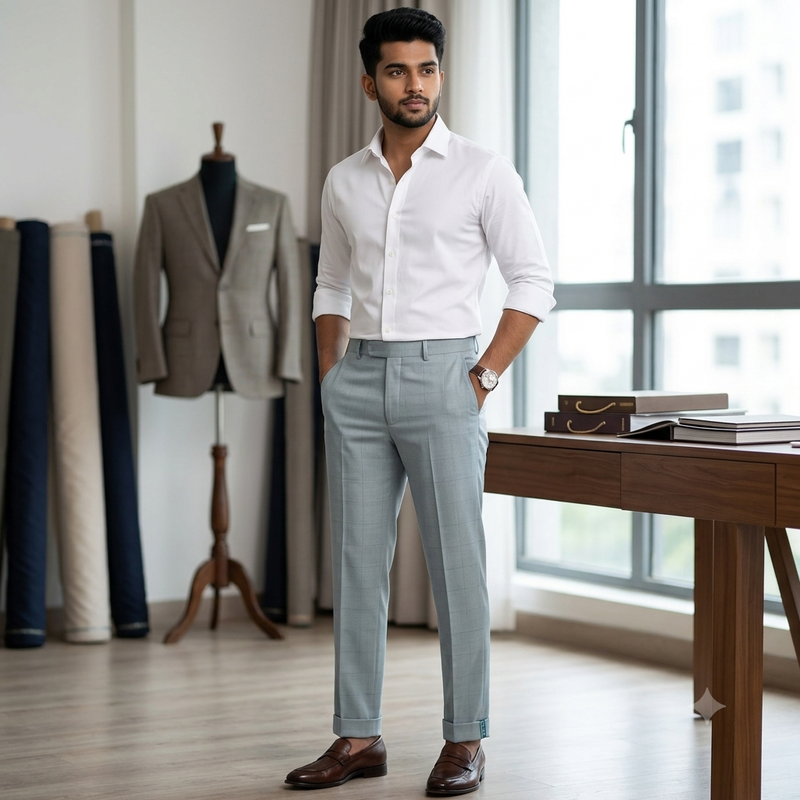 Trouser Fabric Raymond PV Check Colour Swamp Green