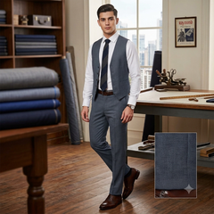 Trouser Fabric Raymond PV Plain Colour Worsted Blue