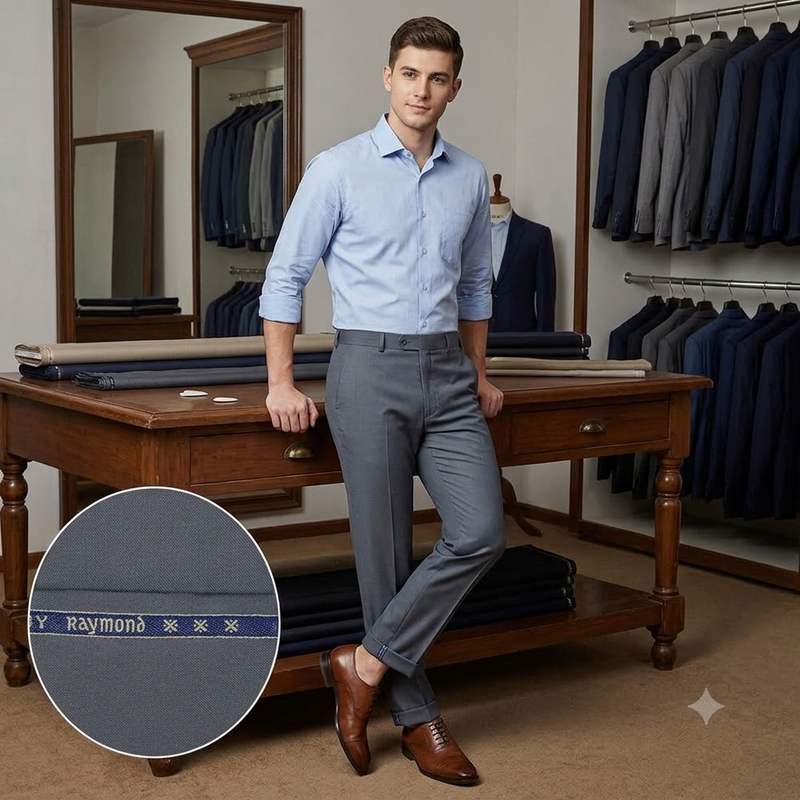 Trouser Fabric Raymond PV Pin Plain Colour Bluish Grey