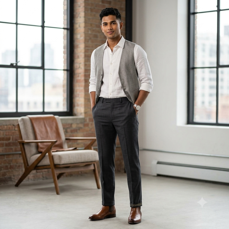 Trouser Fabric Raymond PV Mix Check Colour Blackish Grey