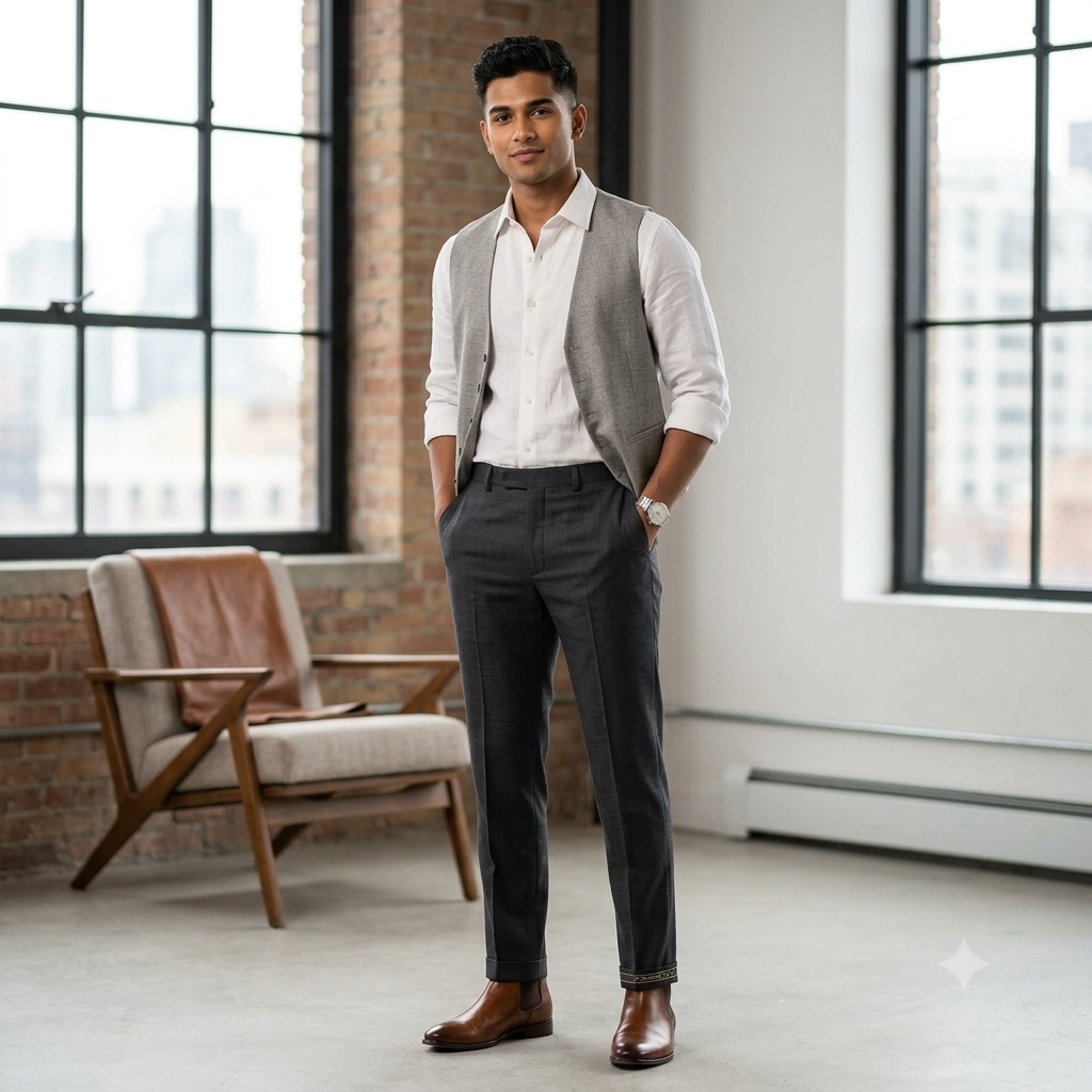 Trouser Fabric Raymond PV Mix Check Colour Blackish Grey
