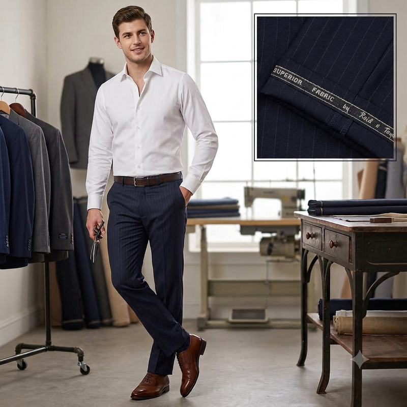 Trouser Fabric Reid & Taylor Poly Viscose Lining Color Dark Blue