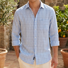 Shirt Fabric Raymond Linen Cotton Windowpane Check Colour Powder Blue