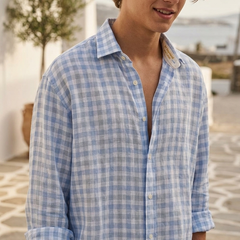 Shirt Fabric Raymond Pure Linen Gingham Check Colour Light Blue N White