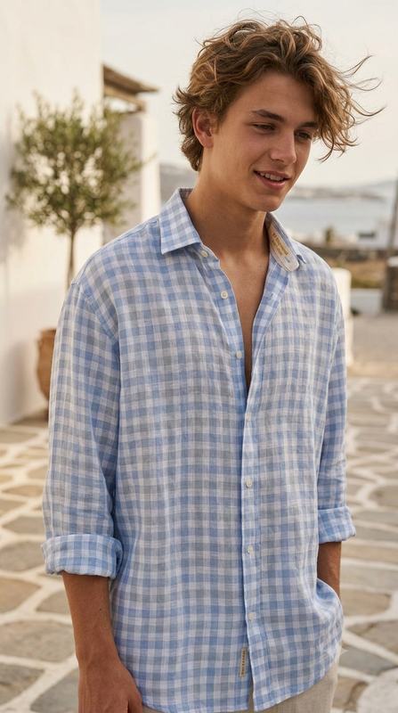 Shirt Fabric Raymond Pure Linen Gingham Check Colour Light Blue N White
