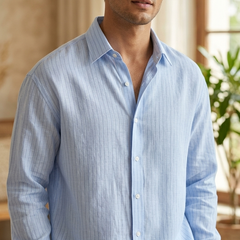 Shirt Fabric Raymond Linen Cotton Vertical Stripes Colour Sky Blue