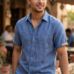 Shirt Fabric Raymond Pure Linen Plain Colour Denim Blue