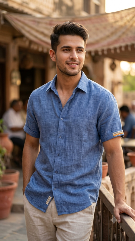 Shirt Fabric Raymond Pure Linen Plain Colour Denim Blue