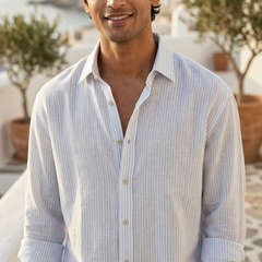 Shirt Fabric Raymond Pure Linen PinStripes Colour Blue N White