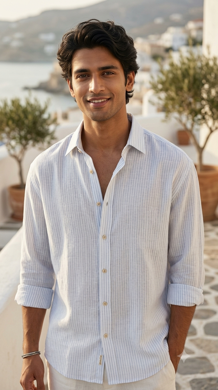 Shirt Fabric Raymond Pure Linen PinStripes Colour Blue N White