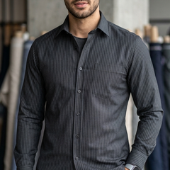Shirt Fabric Soktas Finest 80s Giza Cotton PinStripe Colour Black