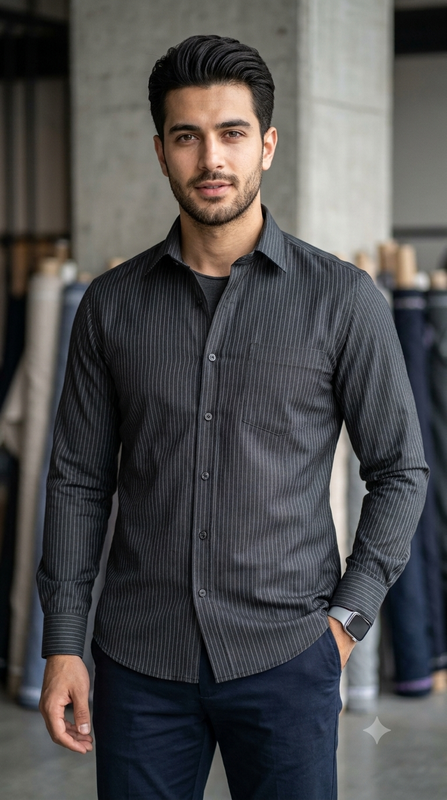 Shirt Fabric Soktas Finest 80s Giza Cotton PinStripe Colour Black