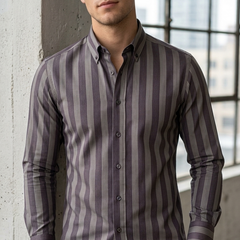 Shirt Fabric Soktas Finest 80s Giza Cotton Pencil Stripe Colour Dusty Brown N Plum