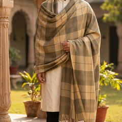 Raymond Paras Warm Shawl Lohi Tartan Plaid Check  Color Muted Beige N Grey
