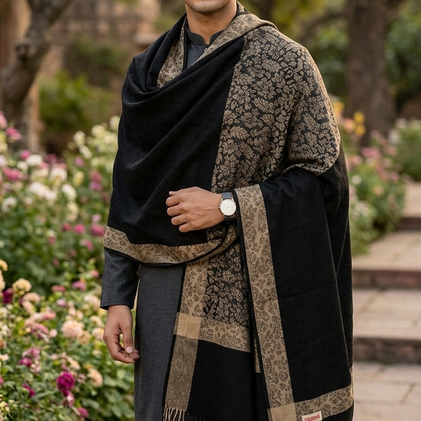 Raymond Paras Warm Shawl Lohi Kashmiri Jacquard Color Black
