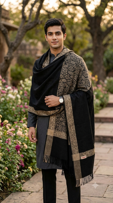 Raymond Paras Warm Shawl Lohi Kashmiri Jacquard Color Black
