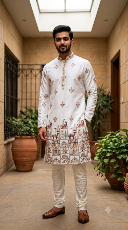 Kurta Fabric ManTire Designer Silk Rajasthani Royal Embroidery Colour Dusty Pink, Sage Green, Maroon N Off White