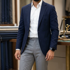 Raymond Exotic Premium Super 110s Count 52% wool Chalk stripe Suiting Fabric Colour Silver Grey