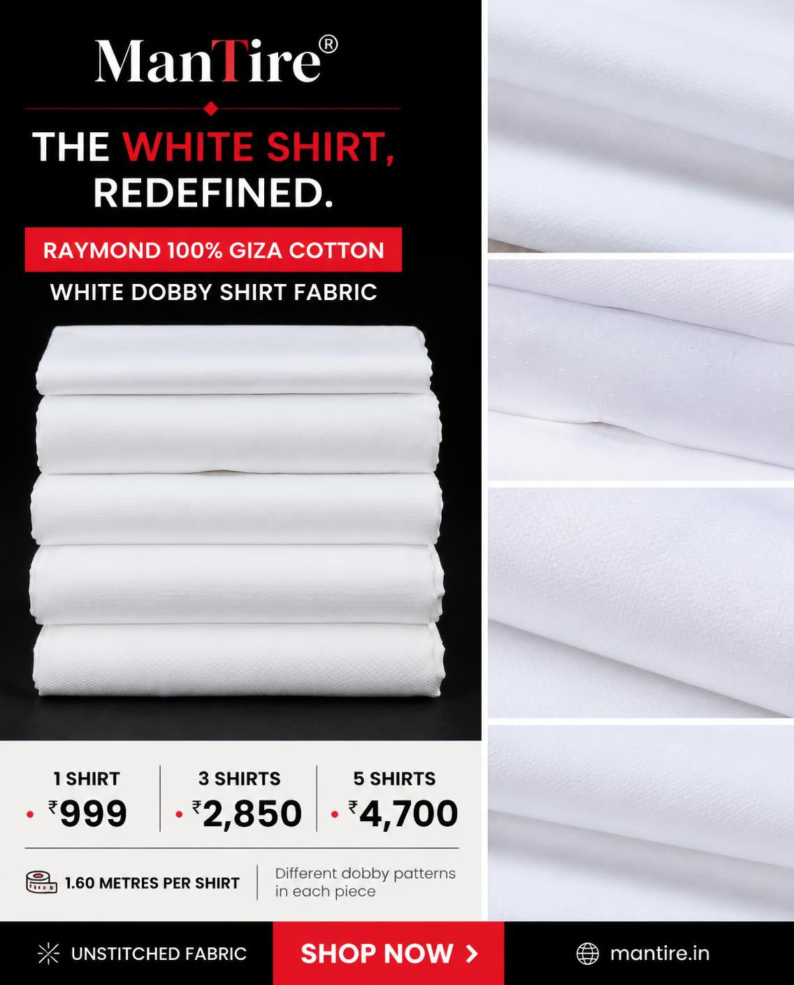 Shirt Fabric Raymond Finest Giza Cotton Dobby White