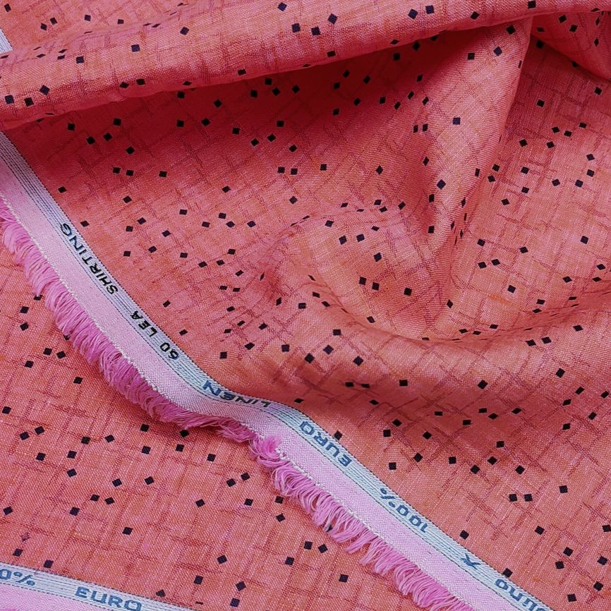 Solino Pure linen Printed Shirt Fabric colour Dark Peach