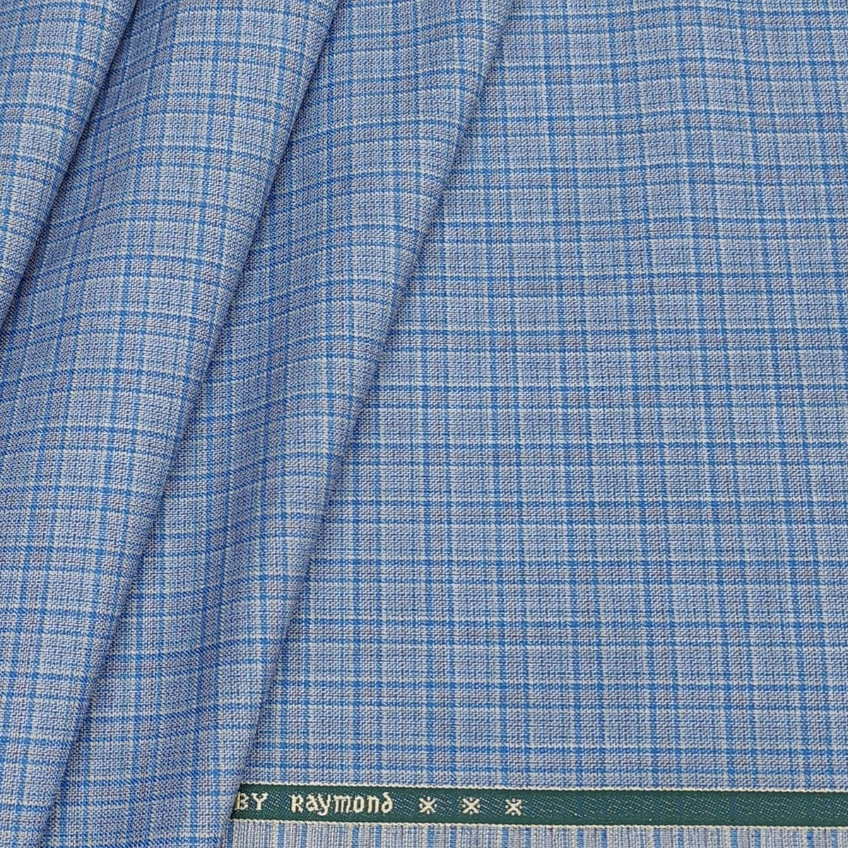 Raymond Men's Premium Polyester Viscose Check Unstitched Pant Fabric(Sky Blue)